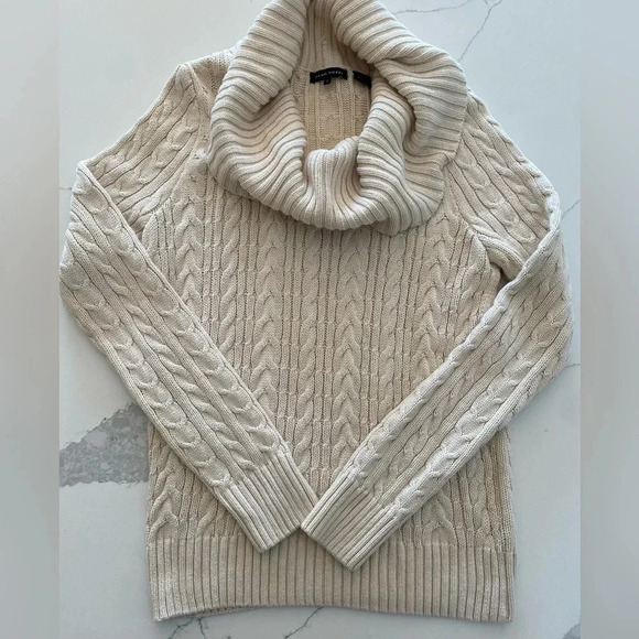 Jeanne Pierre Women’s 100% Cotton Cable Knit Cowl-neck Ivory Sweater EUC Medium. - Picture 1 of 8
